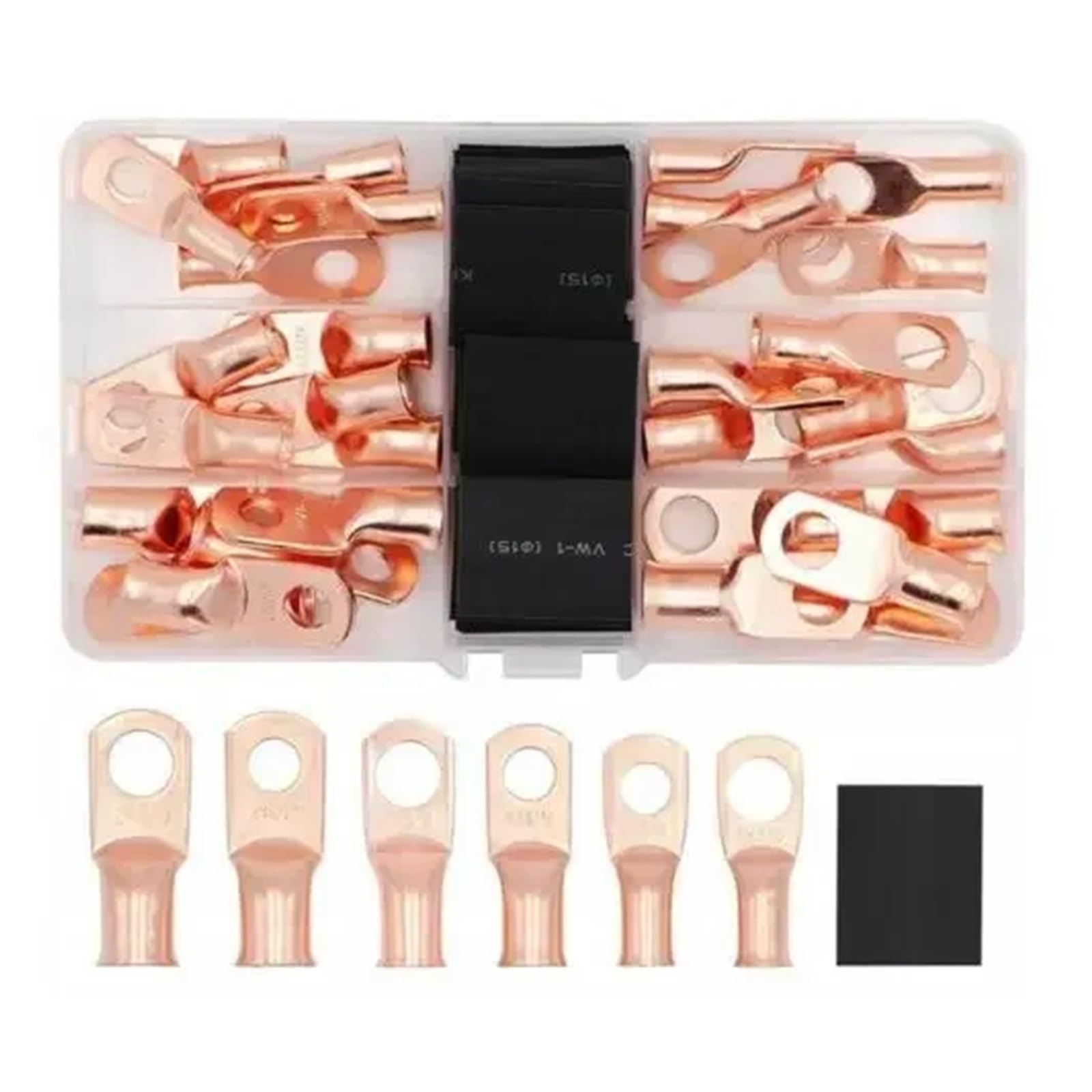 VWWJCCRO 140CPS Car Auto Copper Ring Terminal Wire Crimp Connector Cable Battery Terminals Soldered Connectors Kit +Heat Shrink Tube