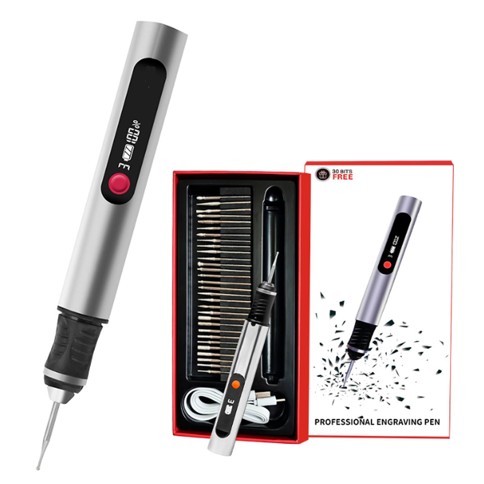WerkStift PRO Ultimativer kabelloser tragbarer Gravierstift für Künstler, Heimwerker - über 50 Oberflächen gravierbar, anfängerfreundlich, wiederaufladbar, 30 Bits inklusive