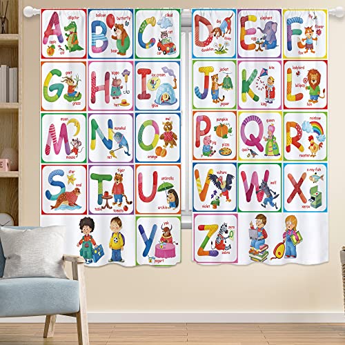 Yorida Kids Learning Curtains, Alphabet Abc Window Curtain 42X63 Inch Rod Pocket 2 Panels, Cartoon Animals Window Curtain For Classroom Children Nursery Toddler Bedroom Decor Window Treatment Drapes #TOP1