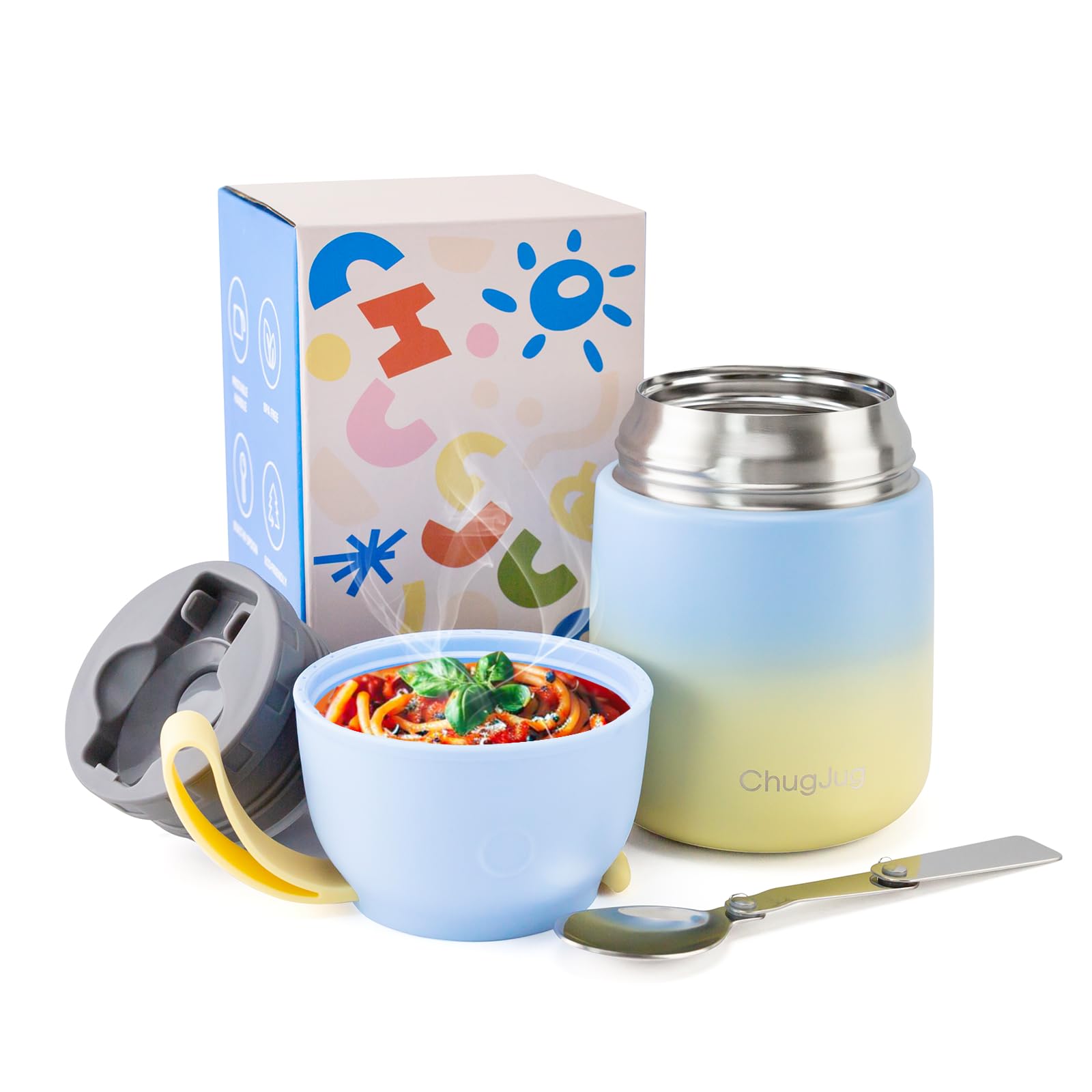 Termo para comida caliente para adultos y niños | boca ancha, tarro de alimentos aislado de 18 onzas con cuchara, termo de sopa a prueba de fugas para viajes escolares, oficina, contenedor de
