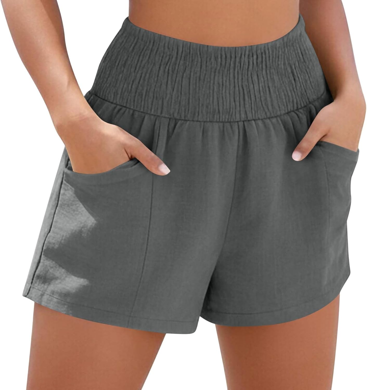 Womens Coverup Shorts Smocked Waist High Rise Swimsuit Coverup Short Pants Loungewear Bottoms Slacks with Side Pockets