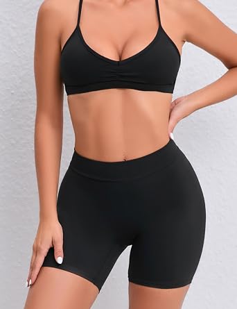Women's High Waisted Workout Shorts - Butt Lifting Yoga Short Pants with V-Cut Back, 4-Way Stretch Gym Biker Shorts
