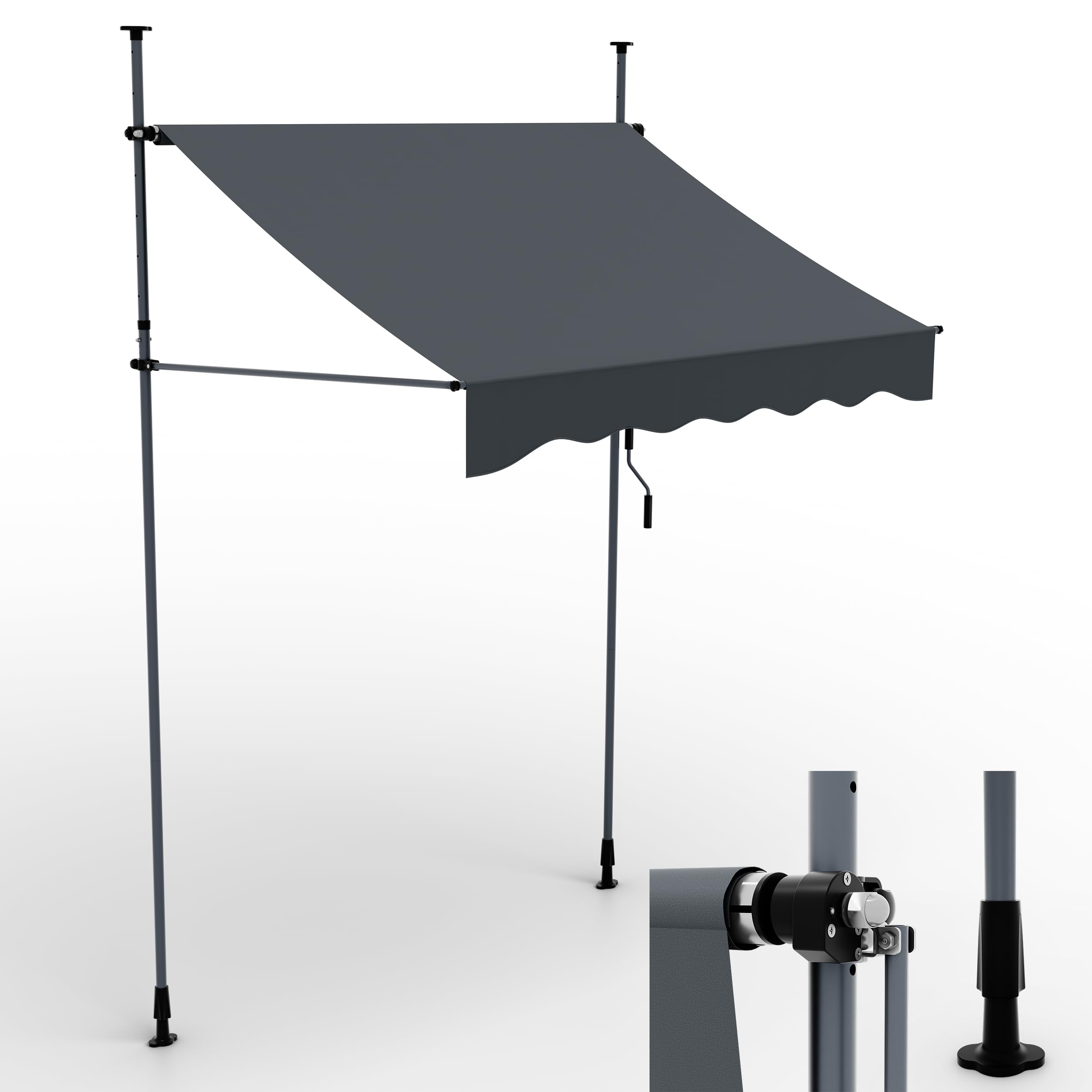 ONBEST Klemmmarkise 2x1,2 m – Balkonmarkise ohne Bohren, Anthrazit | Aufrollbare Markise mit Handkurbel für Balkon & Terrasse – Sonnenschutz, Regenschutz und Sichtschutz ohne Bohren