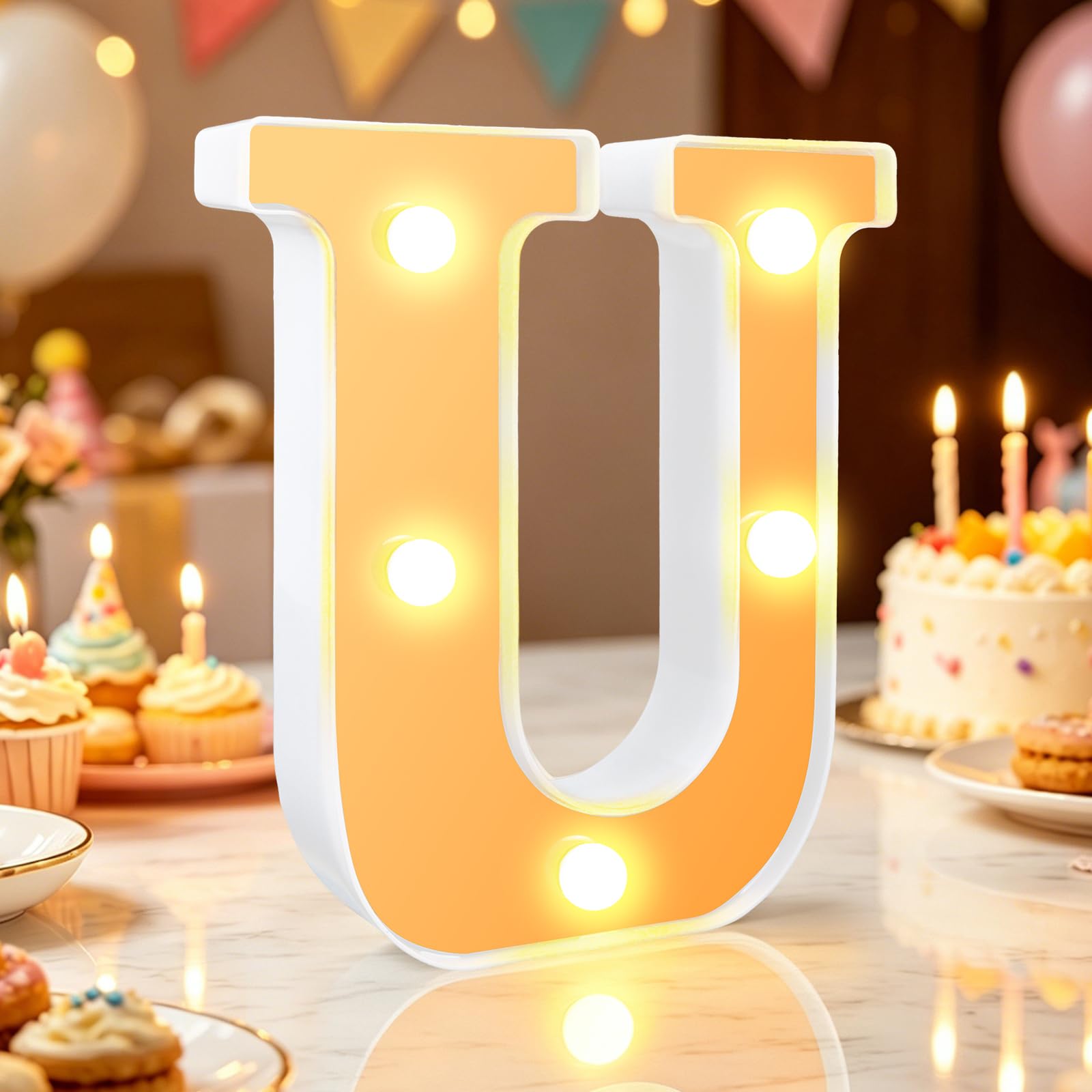 Light up Letter, Letter Light U, Warm White Led Letters, Gold-mirrored, Gifts for Girls Women Party Birthday Decor (gold-letter U)