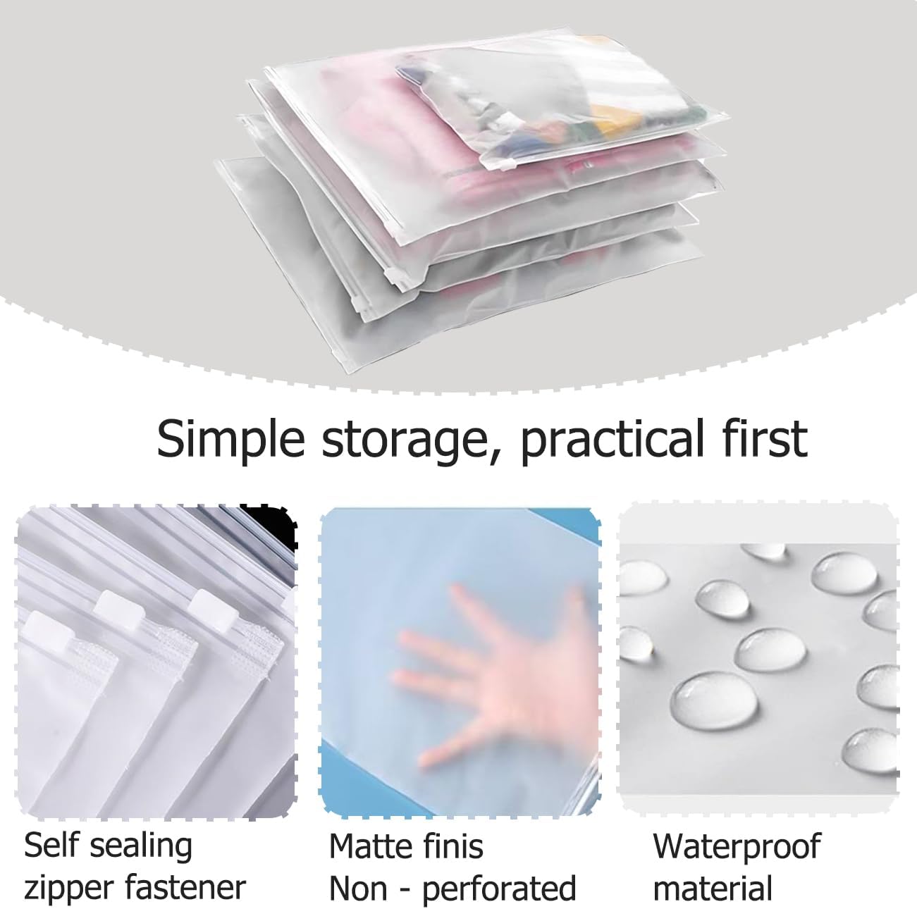 25 Pcs Plastic Travel Storage Bags,Reusable Ziplock Bags,Plastic Hospital Bag,Frosted Nonporous Waterproof Ziplock Bags for Clothes,Maternity,Shoes, Cosmetics,5 Sizes