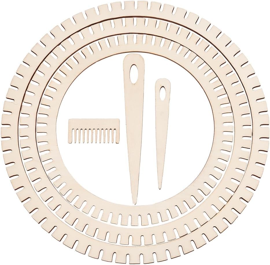 Curious Button Set of 6 Pcs Wooden Mini Weaving Looms Gear Shape Weaving Looms Kit with Weaving Needle and Comb Knitting Looms for DIY Crafts Knitting Beginners Weaving Lovers- 3 Sizes-image-20