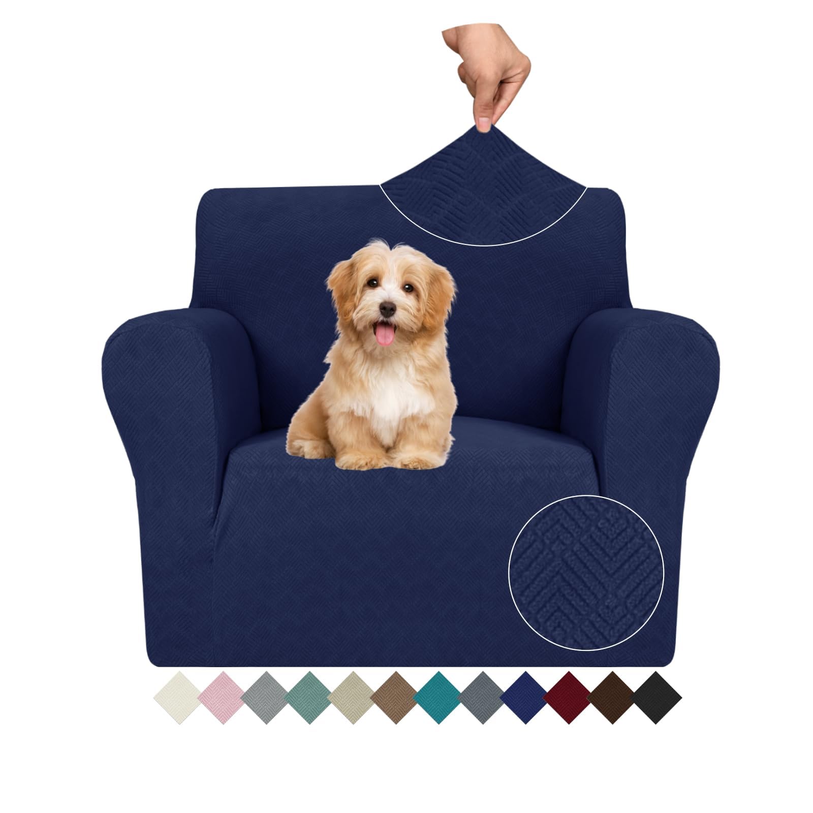 Ystyle Funda Sofa 1 Plaza Ajustable, Fundas para Sillones Elasticas, Funda De Sofa Anti Gatos Perros, Sofa Cover con Reposabrazos, Jacquard Fundas Sofa Ntideslizante Lavable, Azul Oscuro