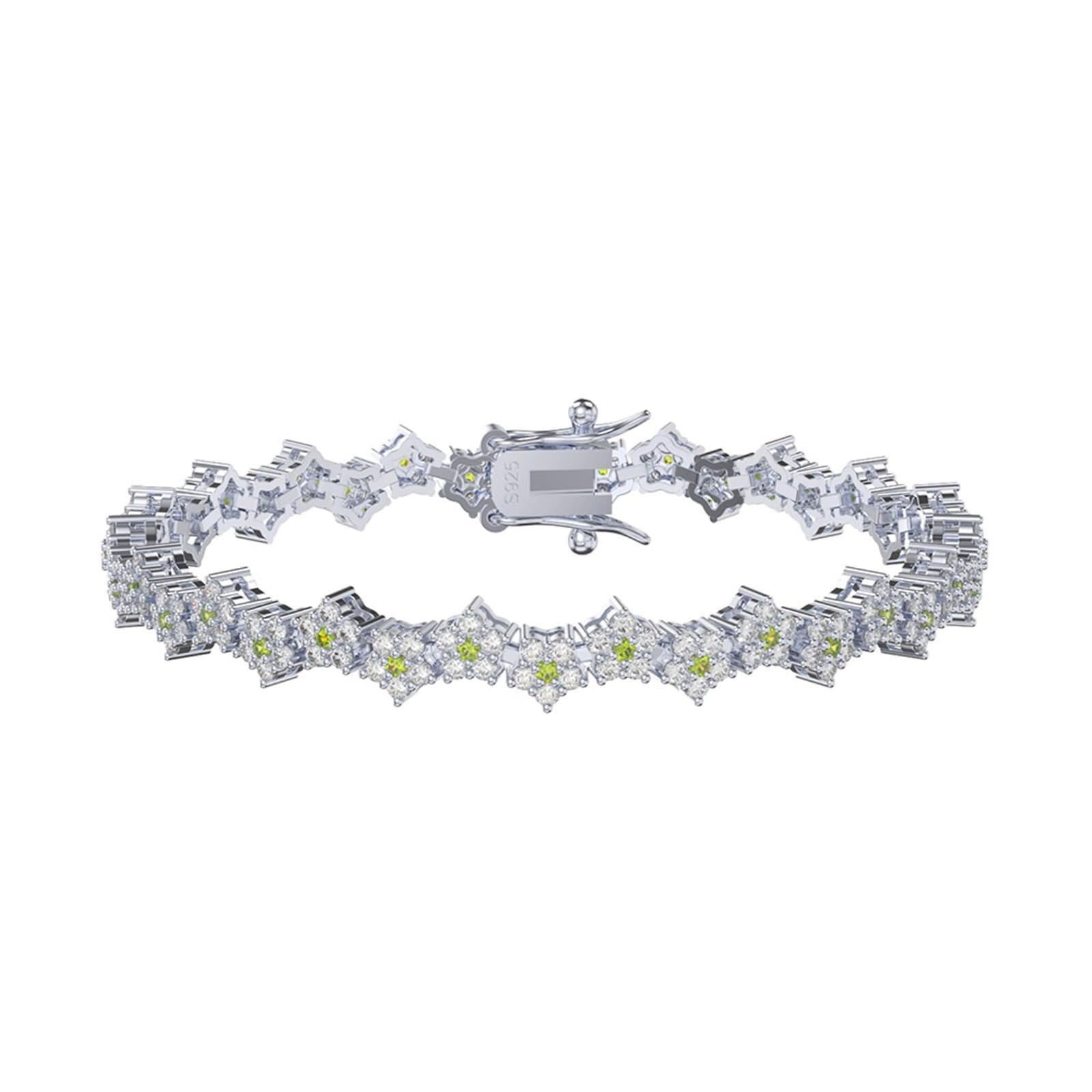 Joyería Pulsera, Pulseras Pulsera Plata Ley Mi Amistad Flor Oliva Blanca y Circonita Redonda Forma Redonda