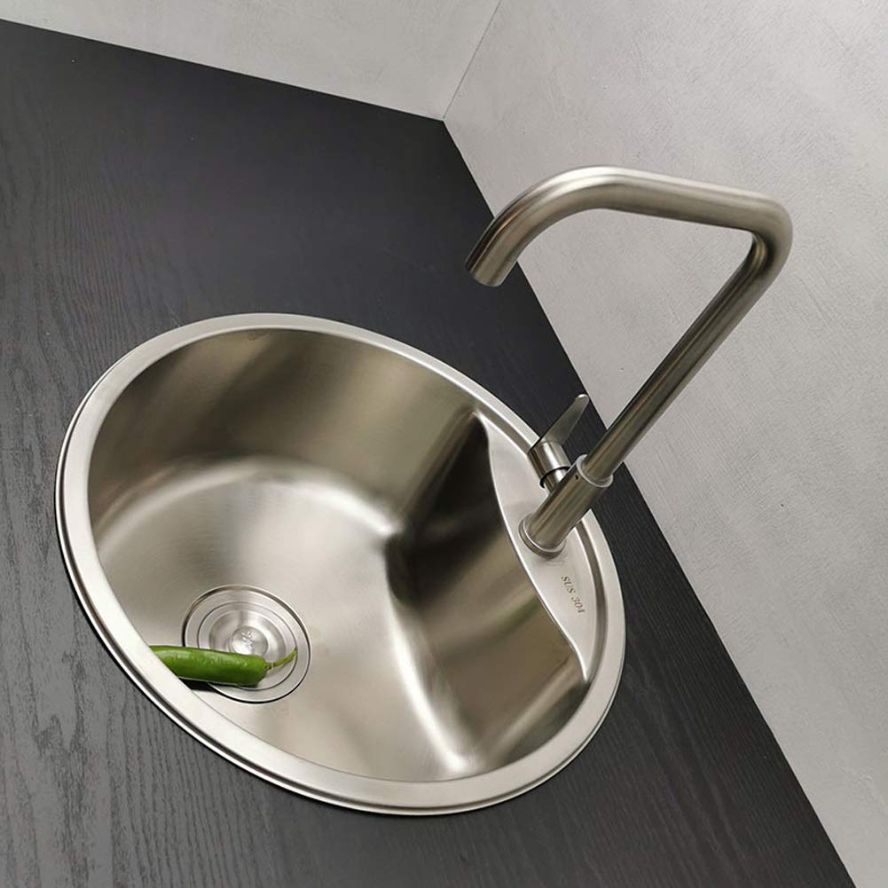 Fregadero De Cocina De Un Solo Tazón Redondo con Kit De Plomería Completo, Escurridor, Desagüe, Instalación Empotrada Bajo Encimera, Fregadero De Servicio para