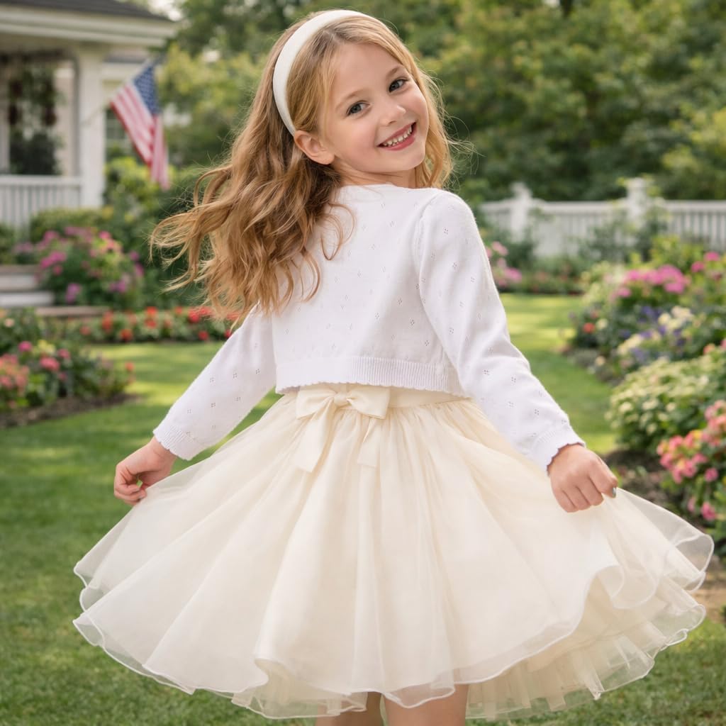 Girls Cardigan Toddler Baby Bolero Shrug Sweater Knit Crop Jacket Long Sleeve Button Closure - Image 5