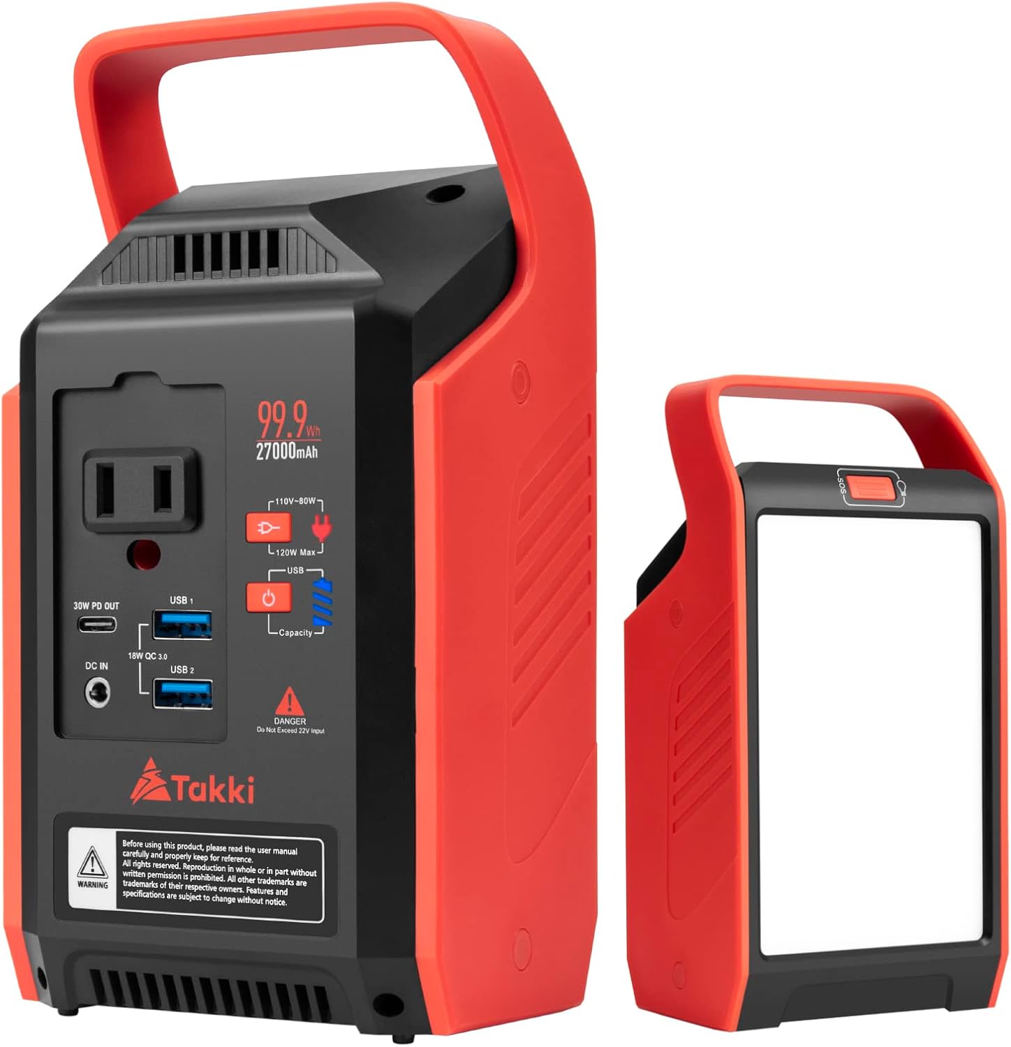 Takki 99Wh Portable Power Station, Solar Generator with Camping Gear Lights 110V AC Battery