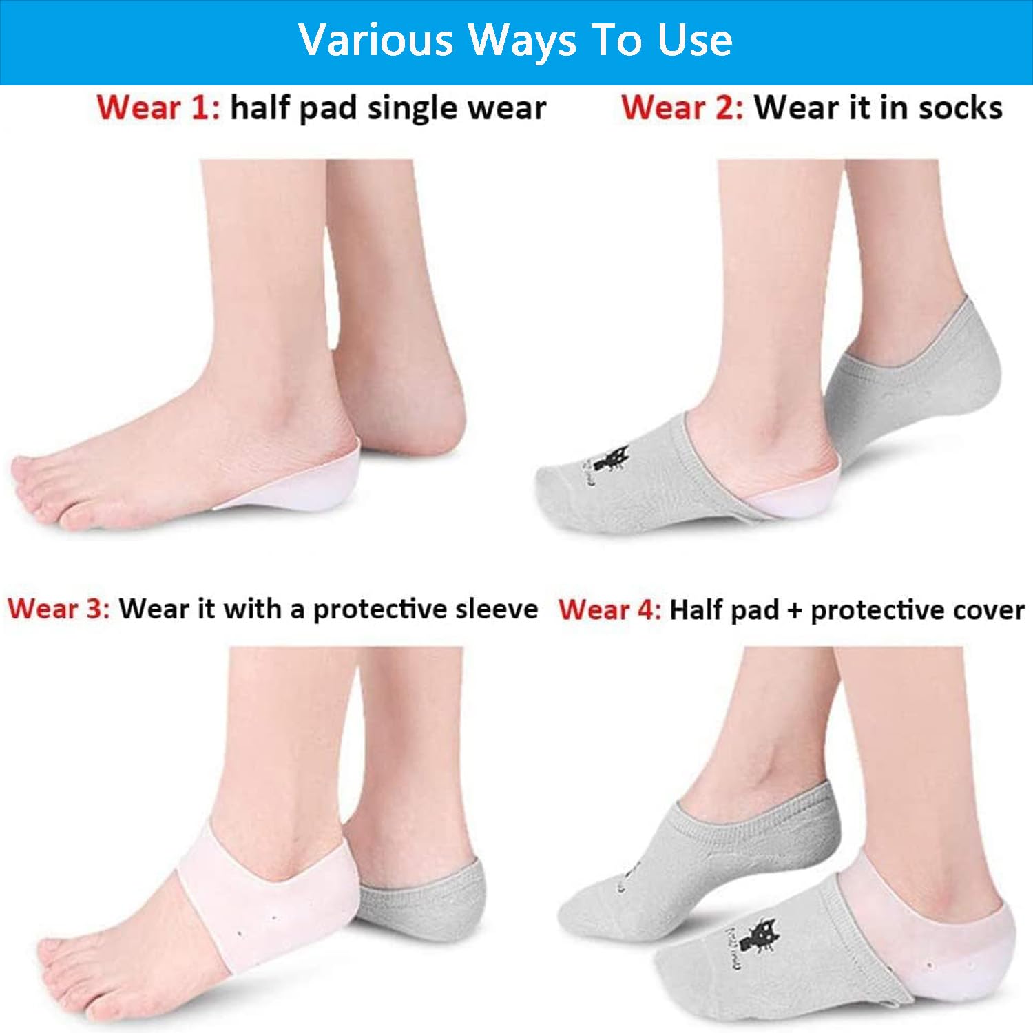 MEISO 4 Piezas Talonera Silicona, Protector de Talón y Tobillo, Aumento de Altura Interior de 2 cm Almohadilla Talon, Taloneras Fascitis Plantar, Alivia el Dolor de Talón, para Hombres y Mujeres