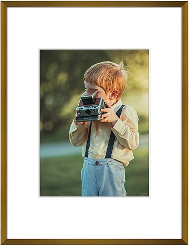 Frametory, Portarretratos de aluminio bronce de 9 x 12 pulgadas, juego de 1, ideal para mostrar fotos de 6 x 8 pulgadas con paspartú o de 9 x 12