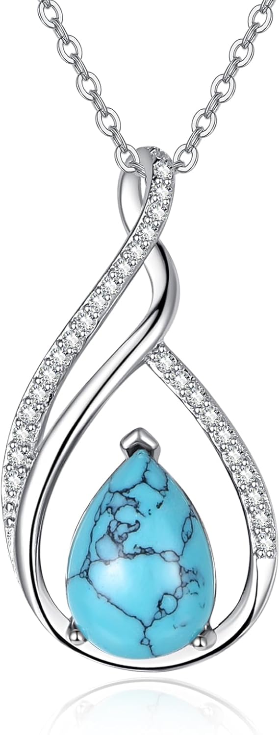 Teardrop Birthstone Necklace for Women 925 Sterling Silver Pear-Shaped Pendant Anniversary Mother's Day Birthday Jewelry Gifts for Her