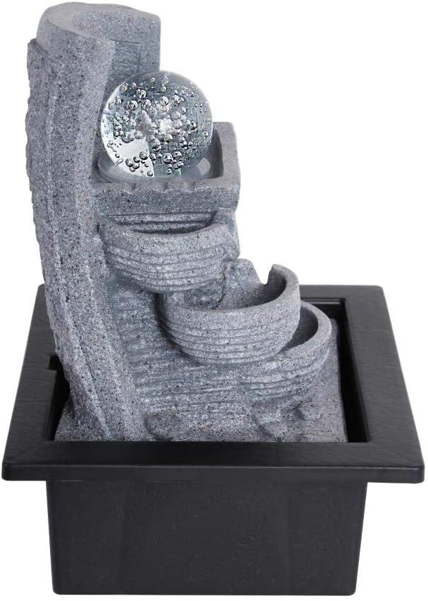 SereneLife Desktop Electric Water Fountain w/LED Illuminated Crystal Ball Accent-Indoor Outdoor Portable Tabletop Decorative Waterfall Kit Includes Submersible Pump & 12V Adapter-SLTWF80LED