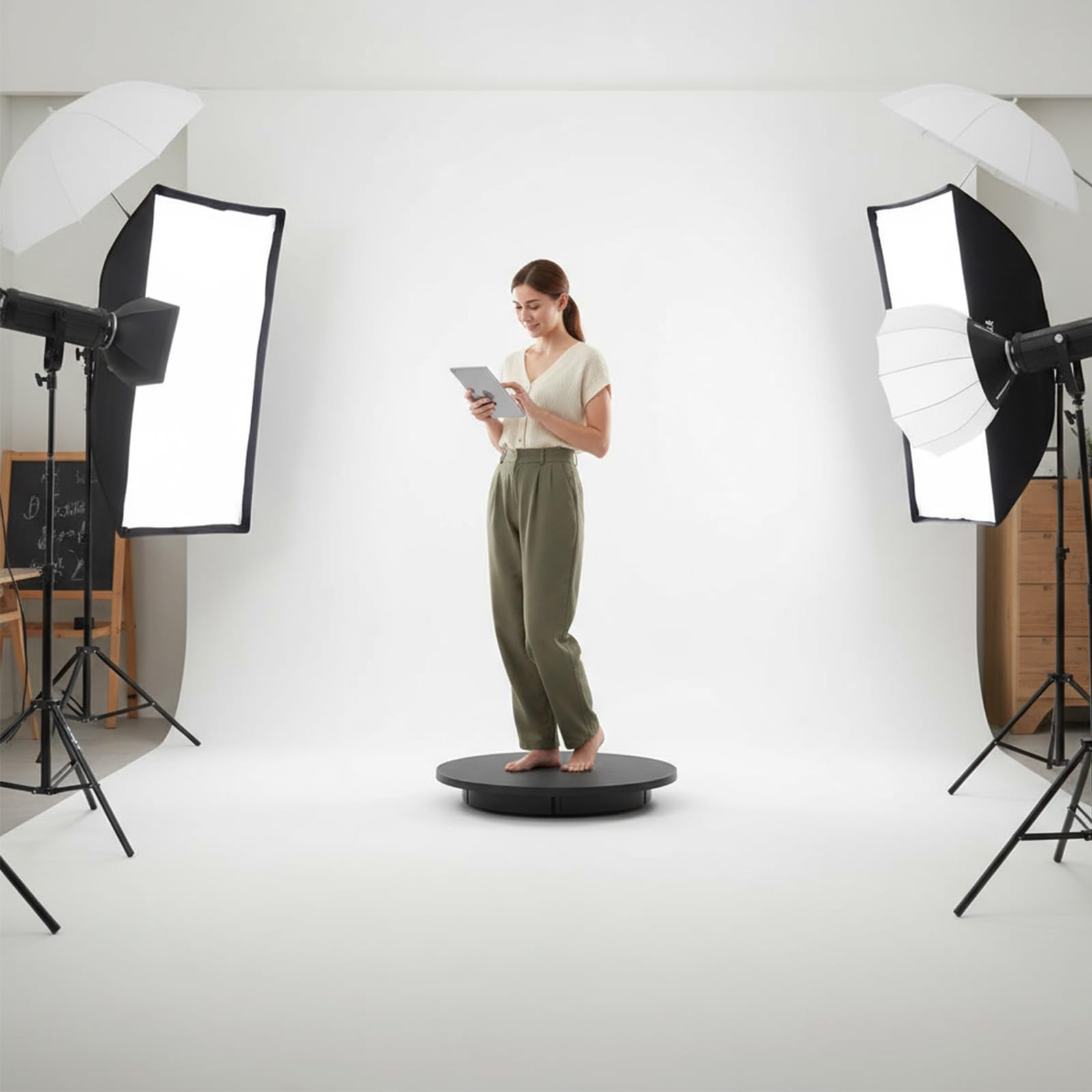 Soporte de exhibición giratorio eléctrico, tocadiscos de velocidad ajustable, capacidad de 220 libras para fotografía de productos, control remoto, 42 cm de diámetro