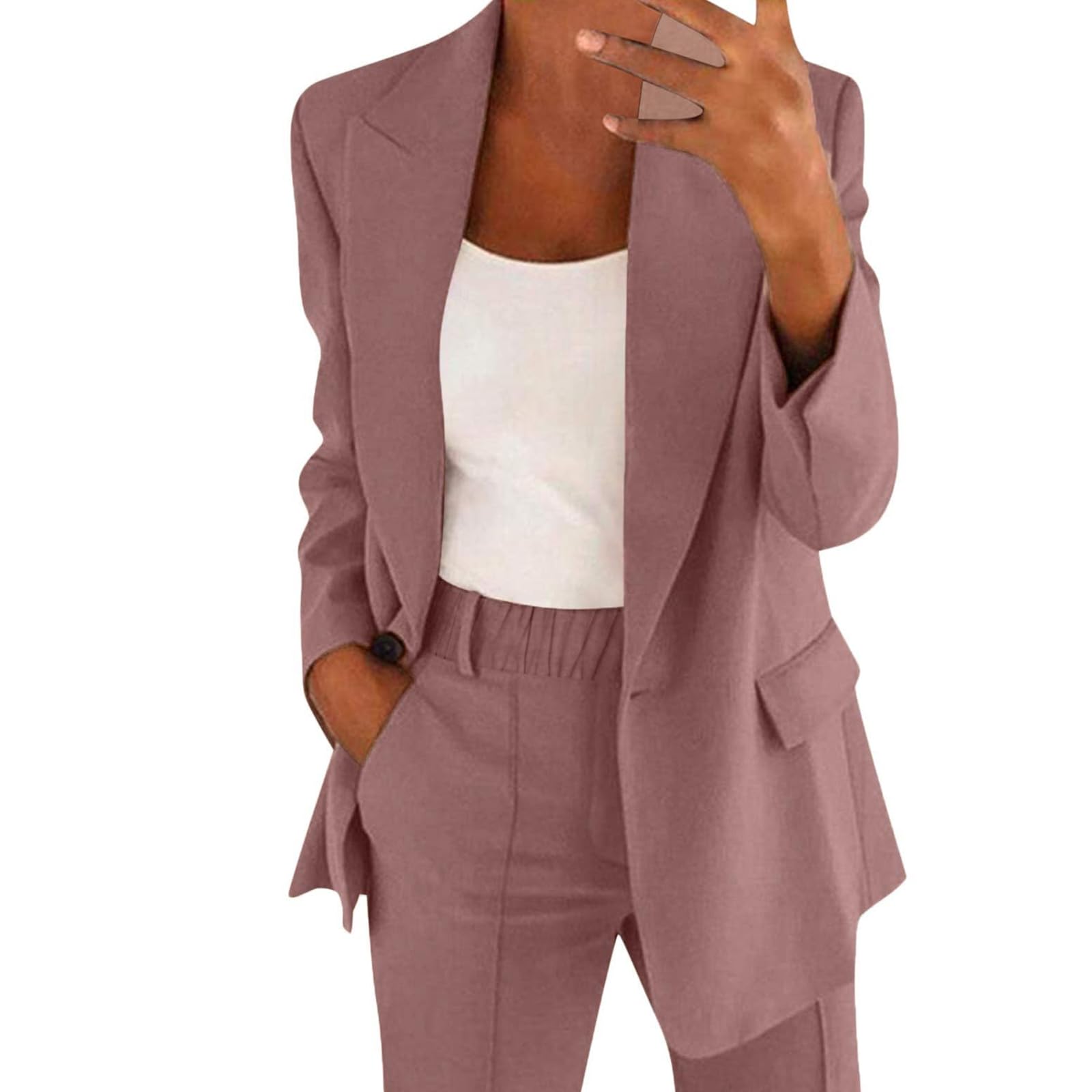 Womens Pant Suits Long Sleeve Business Casual Outfits Solid Blazer Suits Set Dressy Two Piece Pants Suit Sets
