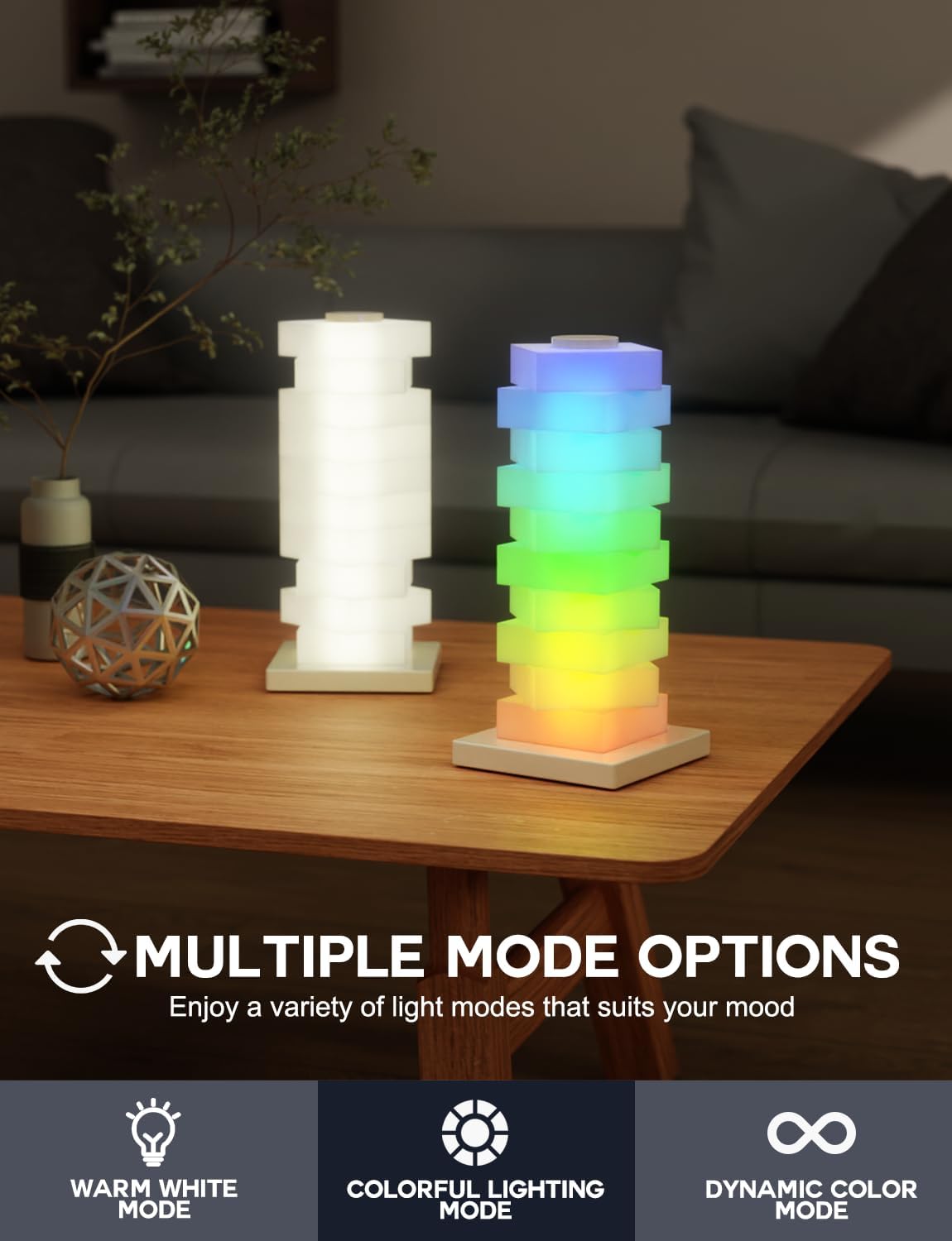 Lumoonosity Cube Lamp - RGB Dream Color Cube Lights for Gameroom, Bedroom, Streaming Room - USB Powered Desk/Table Lamp - LED Customizable Tower Lamps for Room Decor