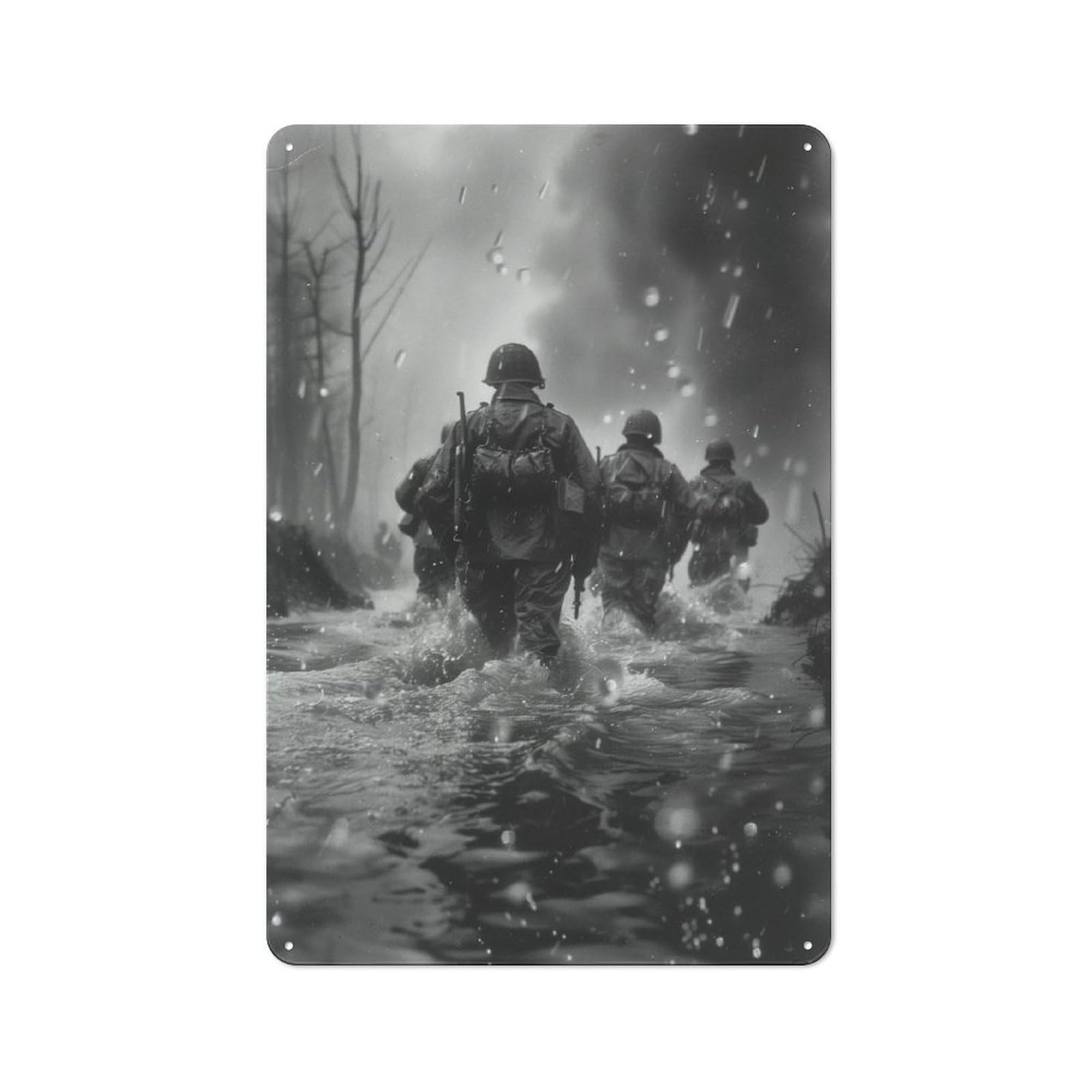 Junmoney Troops Crossing River Tin Wall Plaque 30X20cm With For Home Bar Wall, For Hosts Who Enjoy Retro Interiors