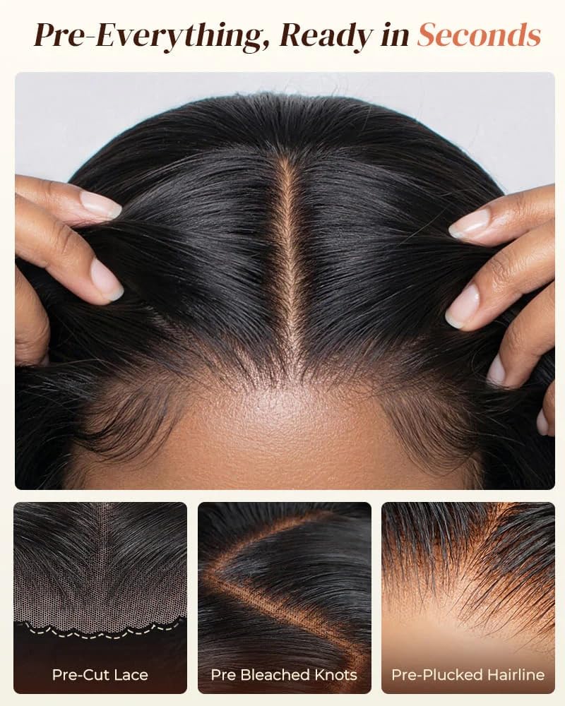 Glueless Wig Human Hair, Perücke Echthaar Damen 4x4 Lace Front Wigs for Women, 200% Density, Afro Kinky Curly Wig Human Hair, No Glue, Pre Cut Lace Wear and Go Real Hair Wig Schwarz 16 Inch