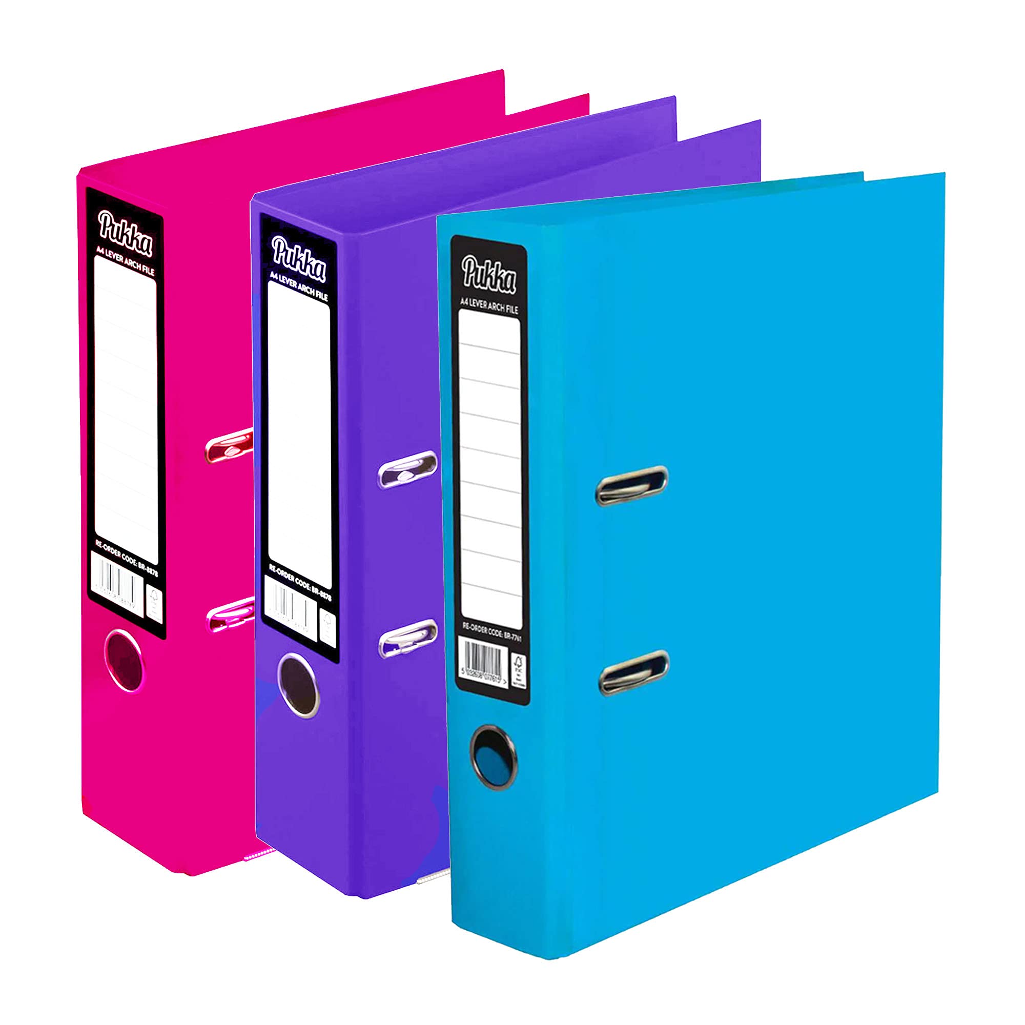 Pukka Pads 3 x Pukka A4 Glossy 2-Ring Lever Arch Files School Work Office 75mm Spine File Organiser (Assorted) (Pink Purple Blue)