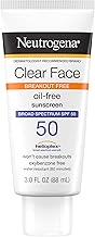 Neutrogena Clear pleťov&eacute; ml&eacute;ko na opalov&aacute;n&iacute; na obličej pro pleť n&aacute;chylnou k akn&eacute;, &scaron;irokospektr&aacute;ln&iacute; SPF 50 pleťov&yacute; opalovac&iacute; kr&eacute;m pro mastnou pleť, opalovac&iacute; kr&eacute;m bez oleje, vůně a oxybenzonu, 3 f oz