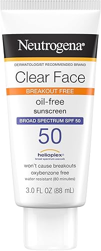 Neutrogena Loción de protección solar facial transparente para piel propensa al acné, SPF 50 de amplio espectro, protector solar para cara y piel