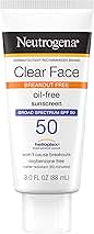 Neutrogena Clear Face Sunscreen Lotion for Acne-Prone Skin, Broad Spectrum SPF 50, Sunscreen for Face & Oily Skin, Oil-,Fragrance- & Oxybenzone-Free, Water Resistant, Matte, Unscented, 3 Fl Oz