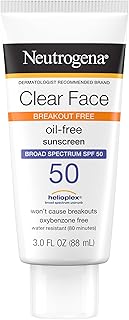 Clear Face Sunscreen Lotion for Acne-Prone Skin, Broad Spectrum SPF 50 Facial Sunscreen for Oily Skin, Oil-, Fragrance- & Oxybenzone-Free Water Resistant Sunscreen, 3 fl. oz