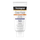 Neutrogena Clear Face Sunscreen Lotion for Acne-Prone Skin, Broad Spectrum SPF 50, Sunscreen for Face & Oily Skin, Oil-,Fragrance- & Oxybenzone-Free, Water Resistant, Matte, Unscented, 3 Fl Oz 3 Fl Oz (Pack of 1) SPF 50