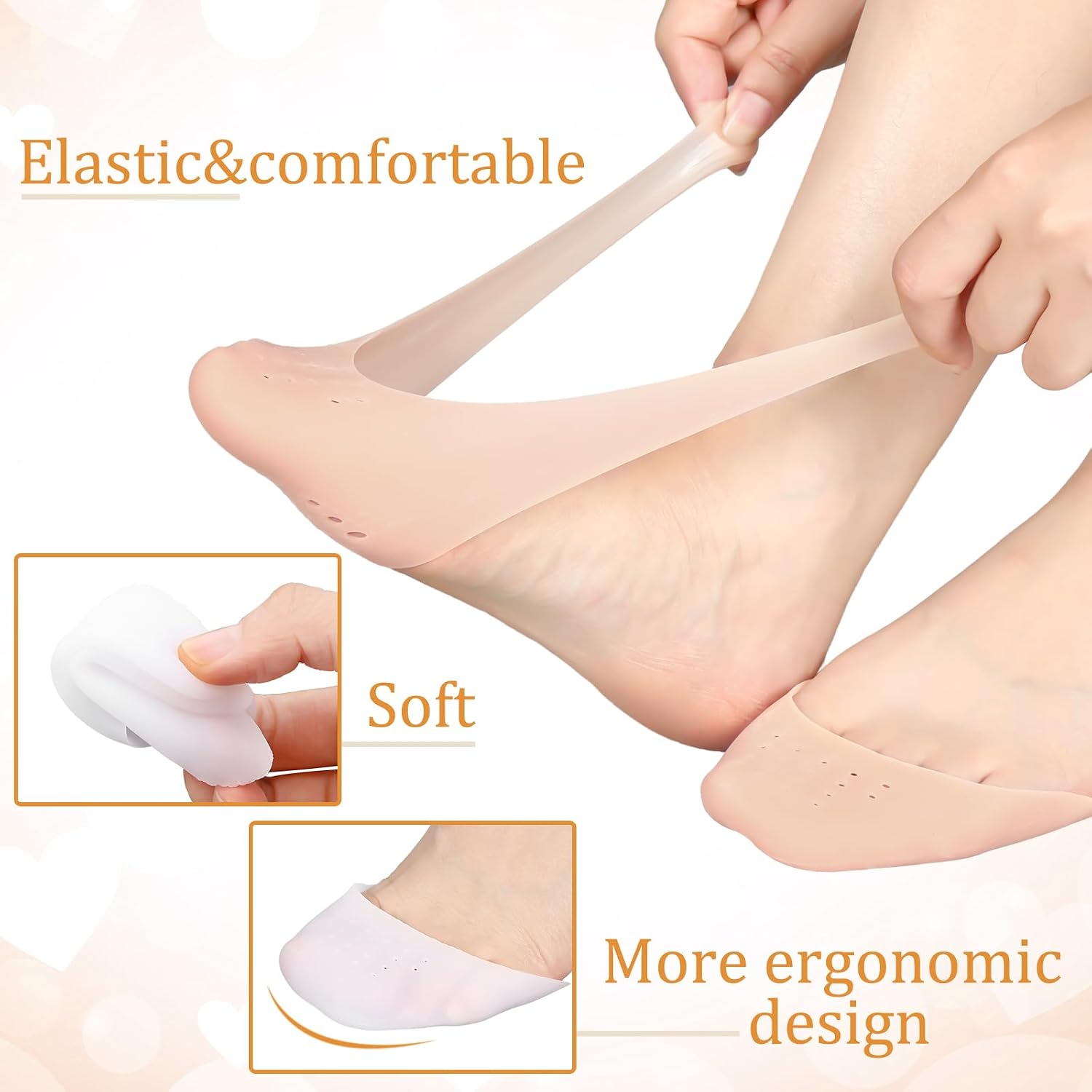 Chicingyou 8 Pairs Ballet Pointe Dance Shoe Toe Covers 4 Pair Sponge Insoles 4 Pair Gel Toe Pads Breathable Forefoot Wrap Pads Half Pad with Curved Design for High Heels Ballet(Skin Tone,Pink,White)