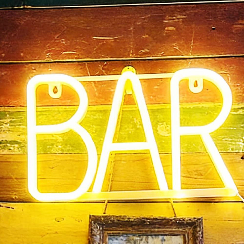Letrero De Neón LED 'Bar' O 'Bier' | Luz Decorativa Para Pared, USB O 3 Pilas AA | Color Azul, Ideal Para Bares, Fiestas O Decoración Del Hogar