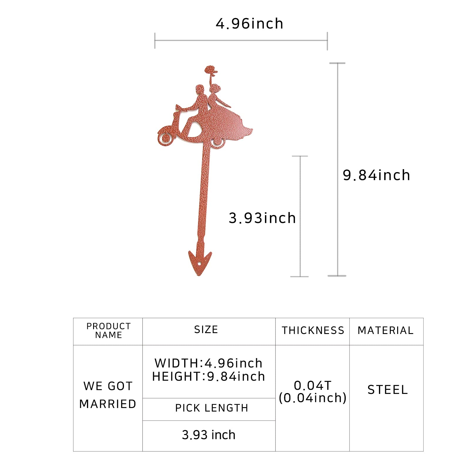 STEELDECO Garden Decoration - Powder Paint Coating - Steel - Brown - Floral Picks-We got Married