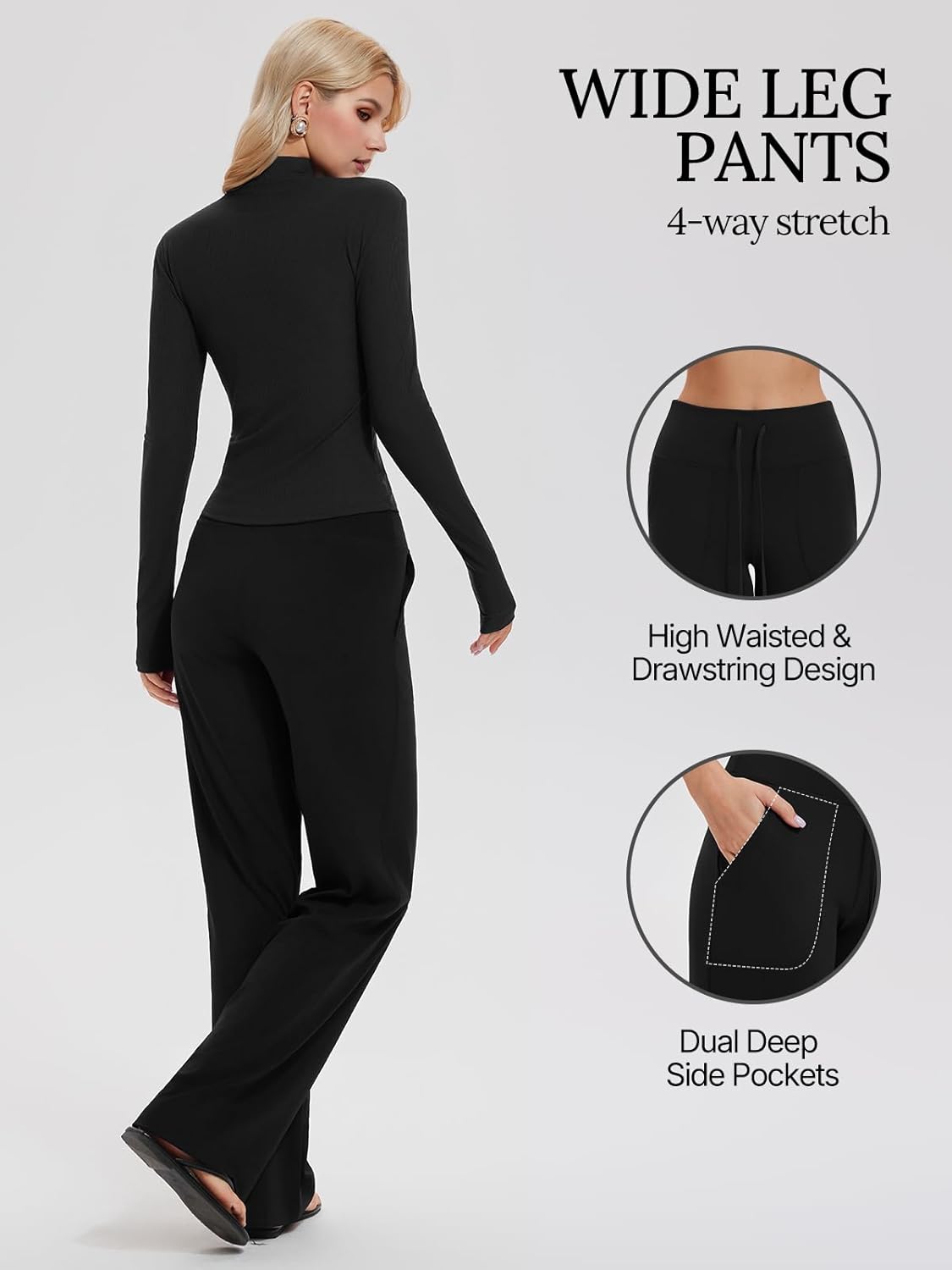 Women's 2 Piece Sets Double Zip Up Top Long Sleeve & Wide Leg Pant Lounge 2025 Fall Tracksuit Casual Sweatsuit Travel Outfit - Image 3