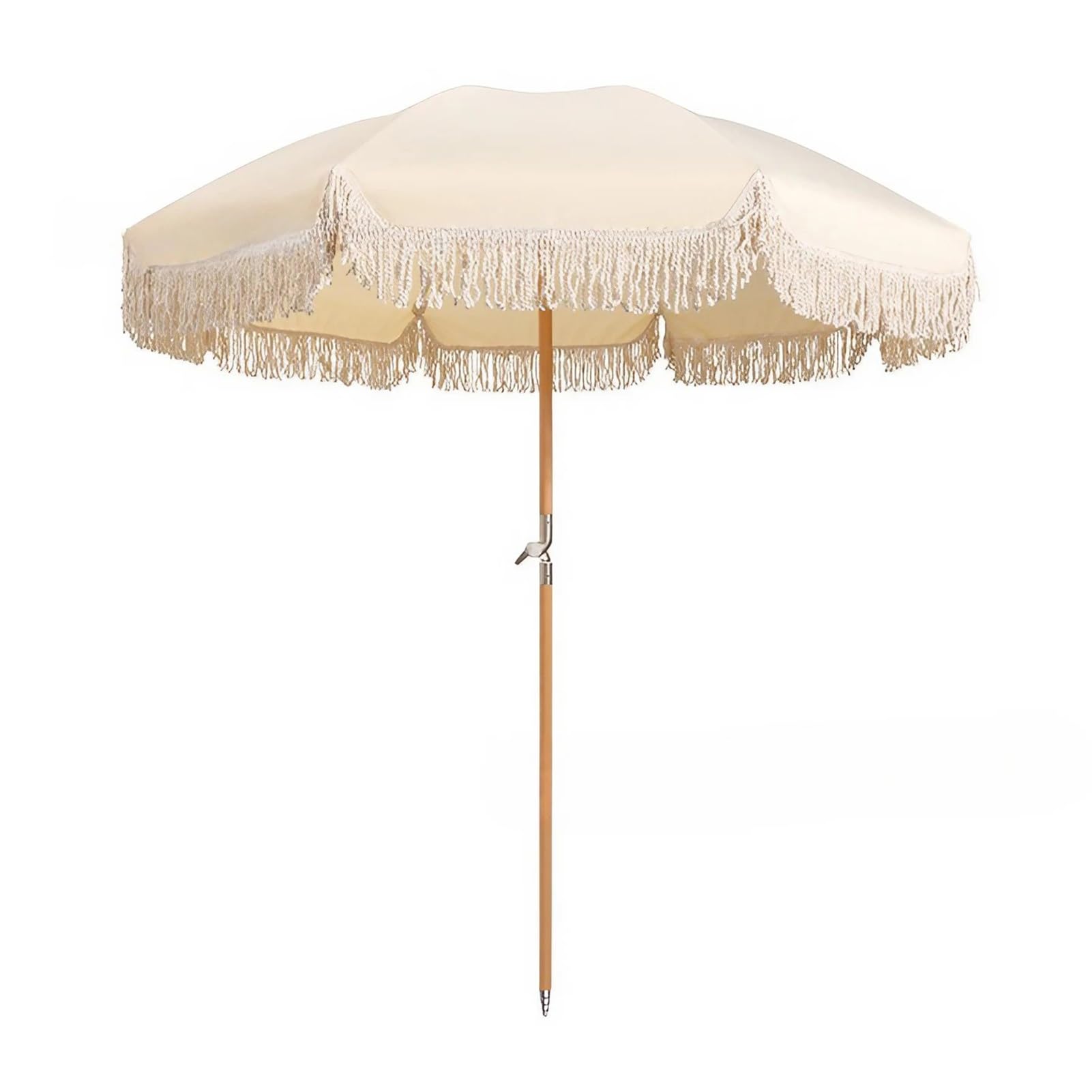 Ombrellone Da Spiaggia Bohémien Con Frange E Nappe, UPF 50+, Asta In Legno, Inclinabile, Con Borsa, 8 Stecche In Fibra Di Vetro - 4