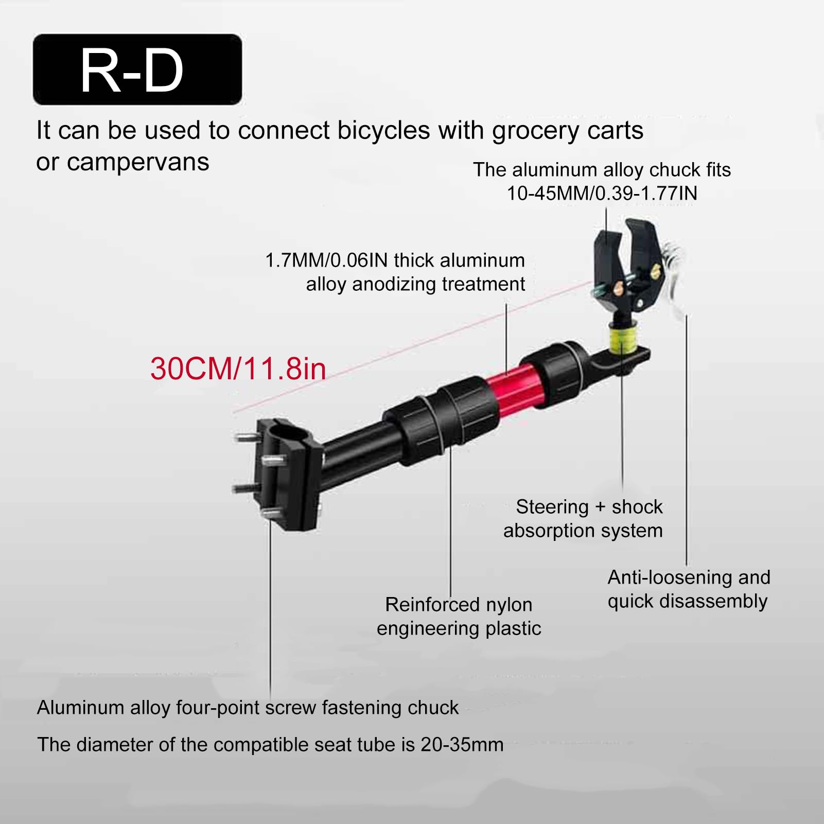 Conector para portabicicletas, enganche de carga para scooter, accesorio de remolque resistente, viaje de camping, conector de carrito de compras, deportes al aire libre, enganche de bicicleta de