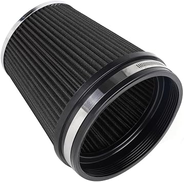 6" 152 mm High Flow Inlet Air Filter, Air Intake Cone Filter Replacement Performance Washable Clamp-On Dry, 6 TallBlack