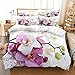 Bettwäsche 135x200 Weiße rosa Orchidee Kinder Bettbezug mit Reißverschluss und 2 Kissenbezug 80x80 cm, Für Einzelbett - Atmungsaktive Mikrofaser