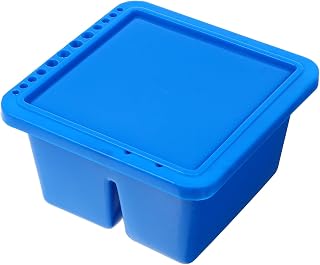 Plastic Paint Brush Cleaner Tub with Lid for Classroom Home Use | Blue Square Basin, Brush Holder Holes, Keeps Desk Tidy, for Watercolor and Gouache Paints