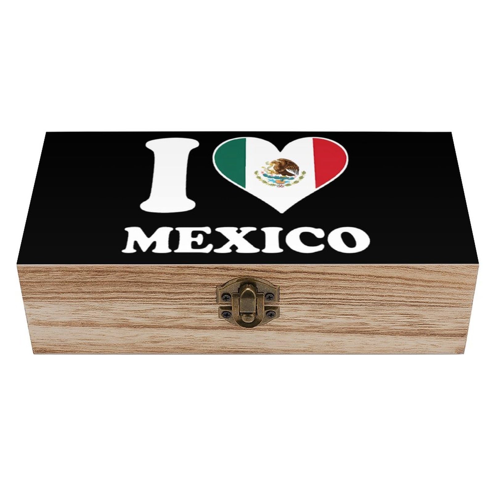 CGSBNGHA I Love Mexico Mexican Wooden Storage Boxes with Lid Memory Box Decorative Organiser for Office And Home