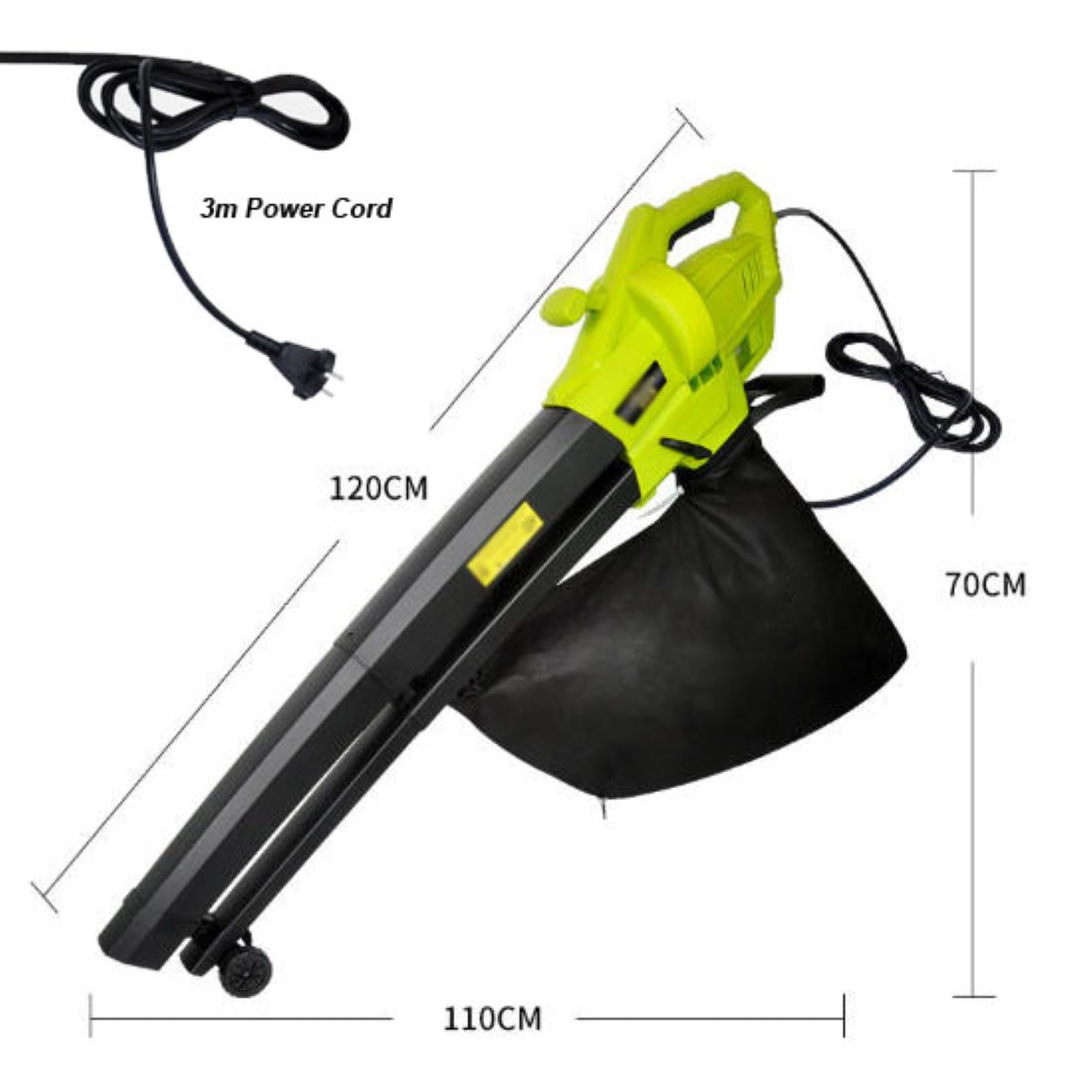 Soplador de hojas 3 en 1 con cable, aspiradora y triturador, soplador de jardín ligero con bolsa de colección de 40 L y correa para el hombro, para el cuidado del césped