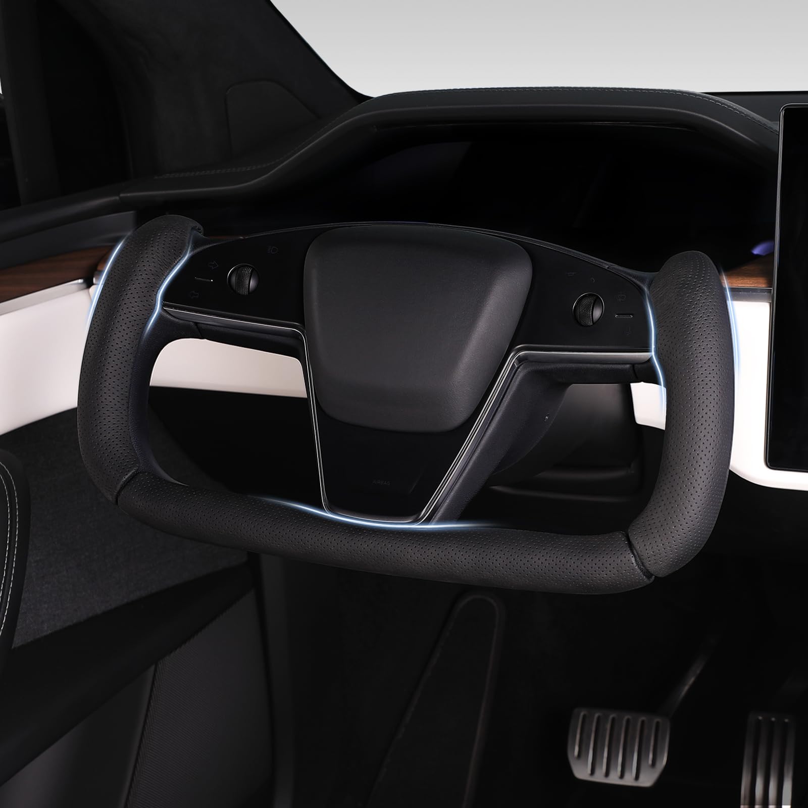 Housse de volant pour volant Tesla Yoke, Housse de volant de voiture pour volant Tesla Model S 2021-Présent/Model X 2021-Présent Accessoires de volant Noir