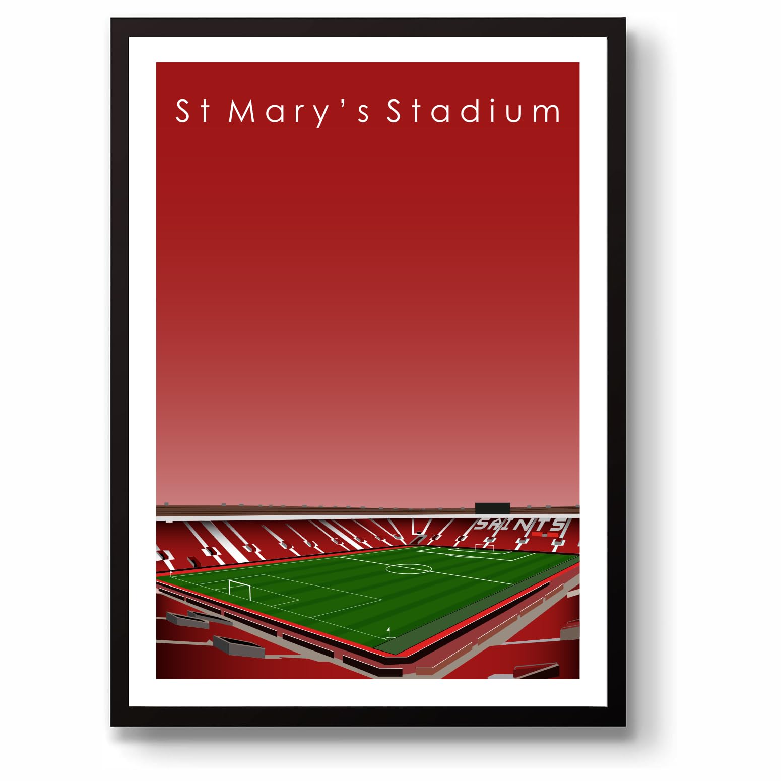 Grounddesigns Men's Red And White Southampton Fc Football Gift St Mary's Stadium Art Unframed A3 Print Sfc