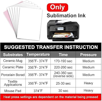 Sublimation Paper 13 x 19 Inches 100 Sheets 125gsm, for Inkjet Printer with Sublimation Ink Epson, Sawgrass, Ricoch, Heat Transfer Sublimation for Mugs T-shirts Light Fabric