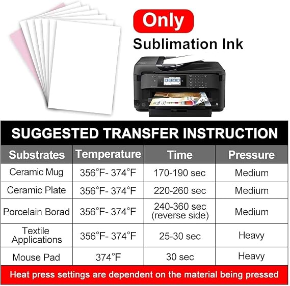 Sublimation Paper 13 x 19 Inches 100 Sheets 125gsm, for Inkjet Printer with Sublimation Ink Epson, Sawgrass, Ricoch, Heat Transfer Sublimation for Mugs T-shirts Light Fabric