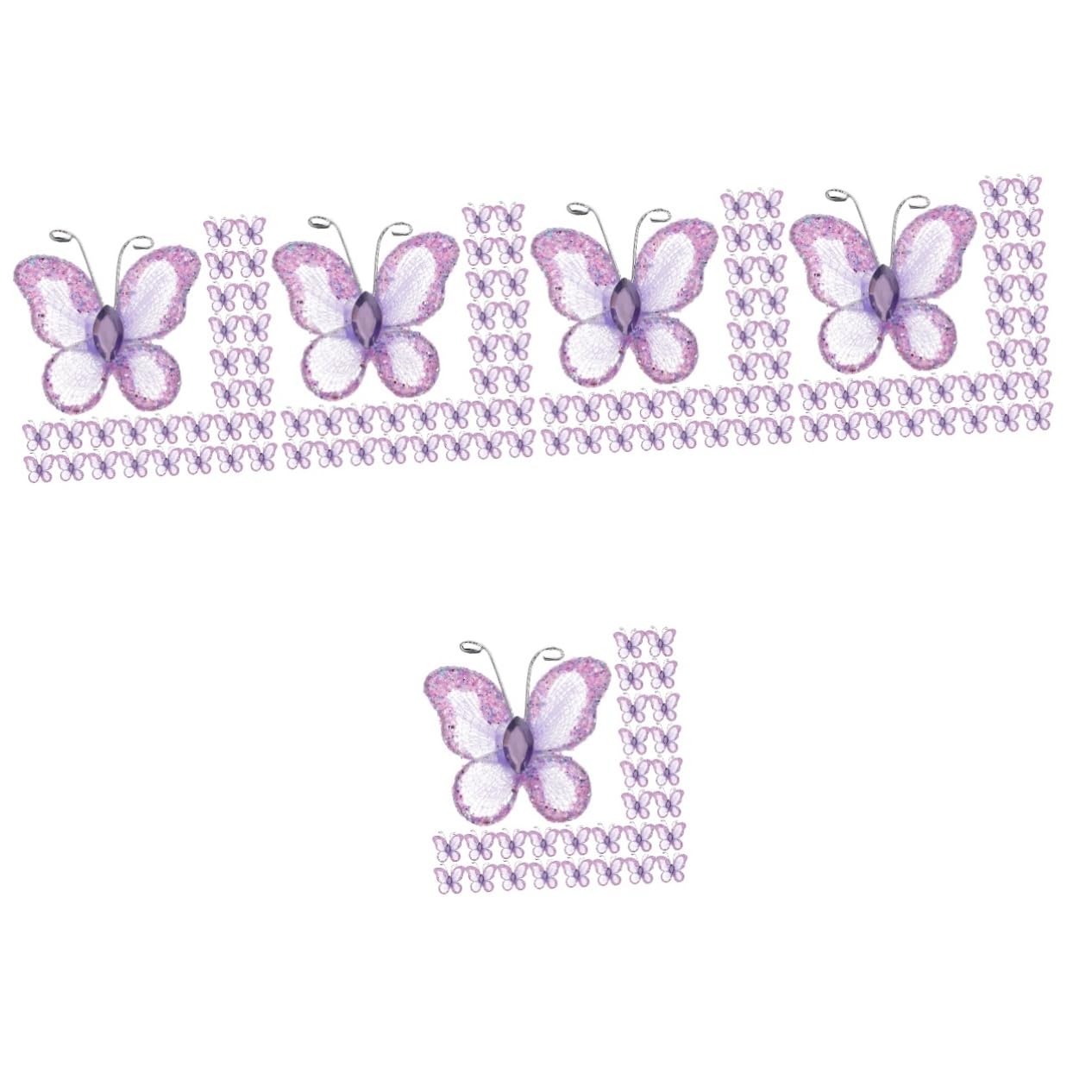 ABOOFAN 300 Stk Retikulierter Schmetterling Mädchenzimmerdekorationen Glitzer-schmetterlingsjuwel Mesh-schmetterlinge Schmetterling Für Blumensträuße Schmetterling Aus Draht Violett Stoff