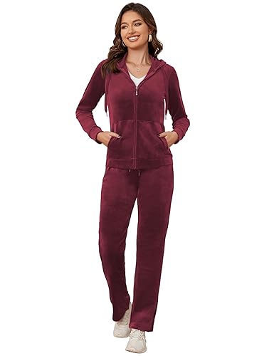 MIDNIGHTSUN Women's Velour Tracksuit 2 Piece Full Zip Hooded Sweatsuits