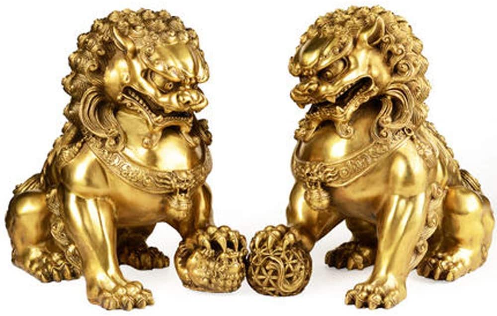 フードッグ像(1組) ブルーセラミック 中国風水 装飾 繁栄アクセサリー