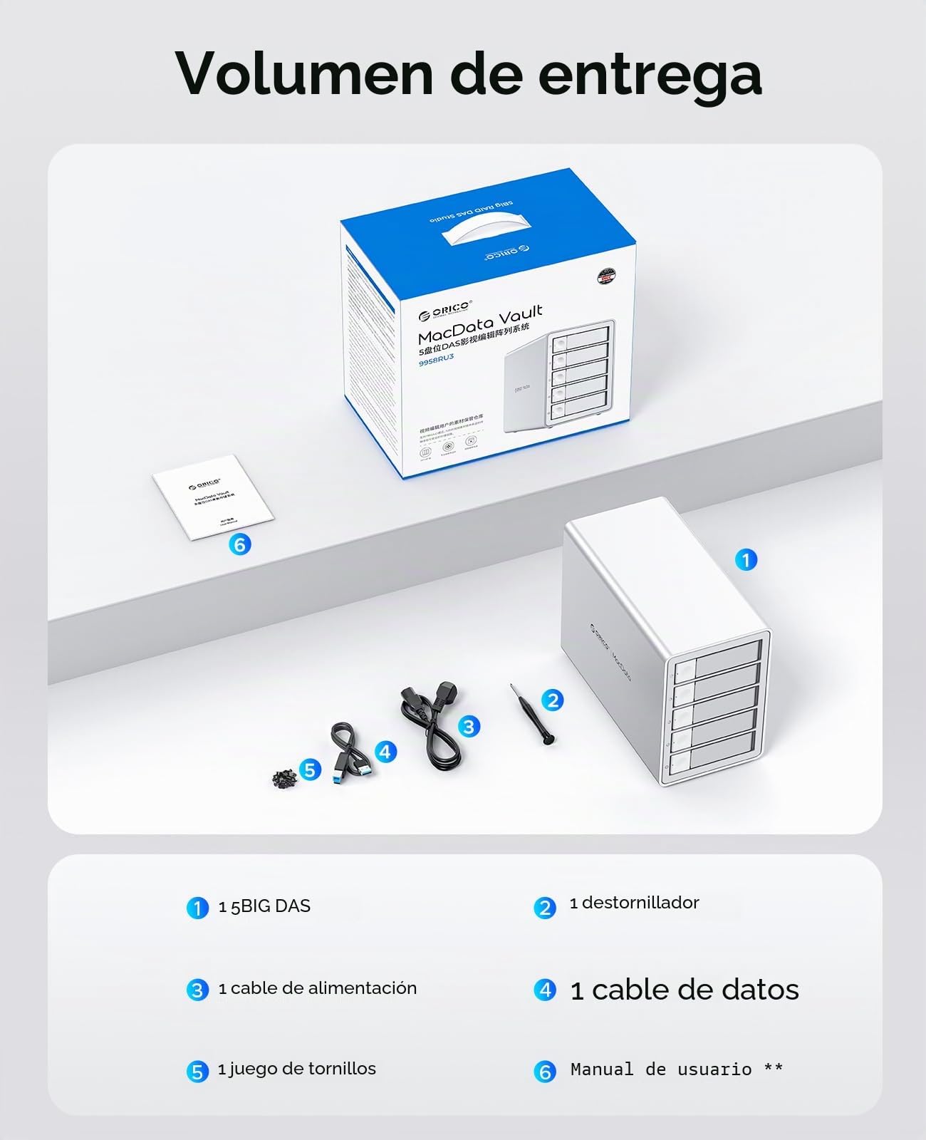 ORICO Raid Caja de Aluminio para 5 Bahías SATA HDD/SSD de 2,5/3,5 Pulgadas, USB3.0 Type-B 5 Gbps, Base de Conexión para Disco Duro, Soporta Raid 0/1/5/10/PM (9958RU3)