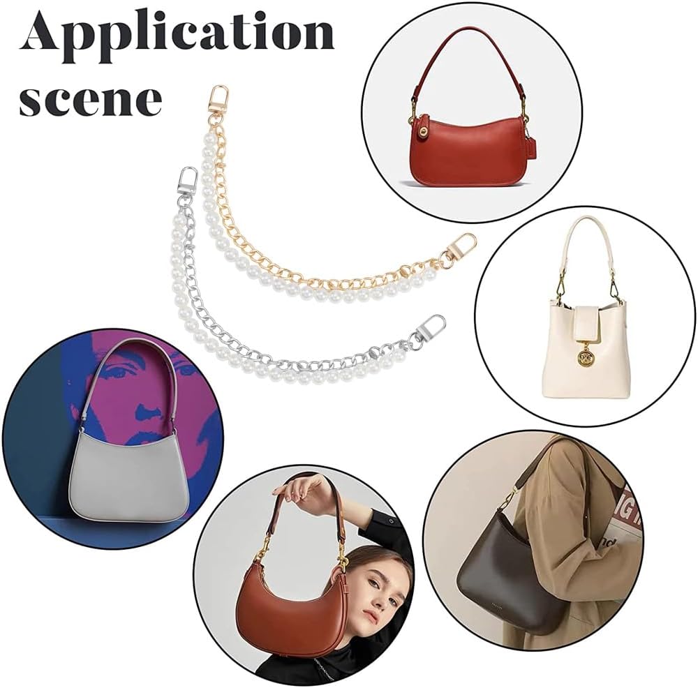 Beebeecraft 4Pcs 2 Colors 11.7 Inch Imitation Pearl Purse Strap White Bag Chain Strap Short Replacement with Iron Chain Alloy Clasp for DIY Summer Handbag Wallet Tote Shoulder Bag Accessories